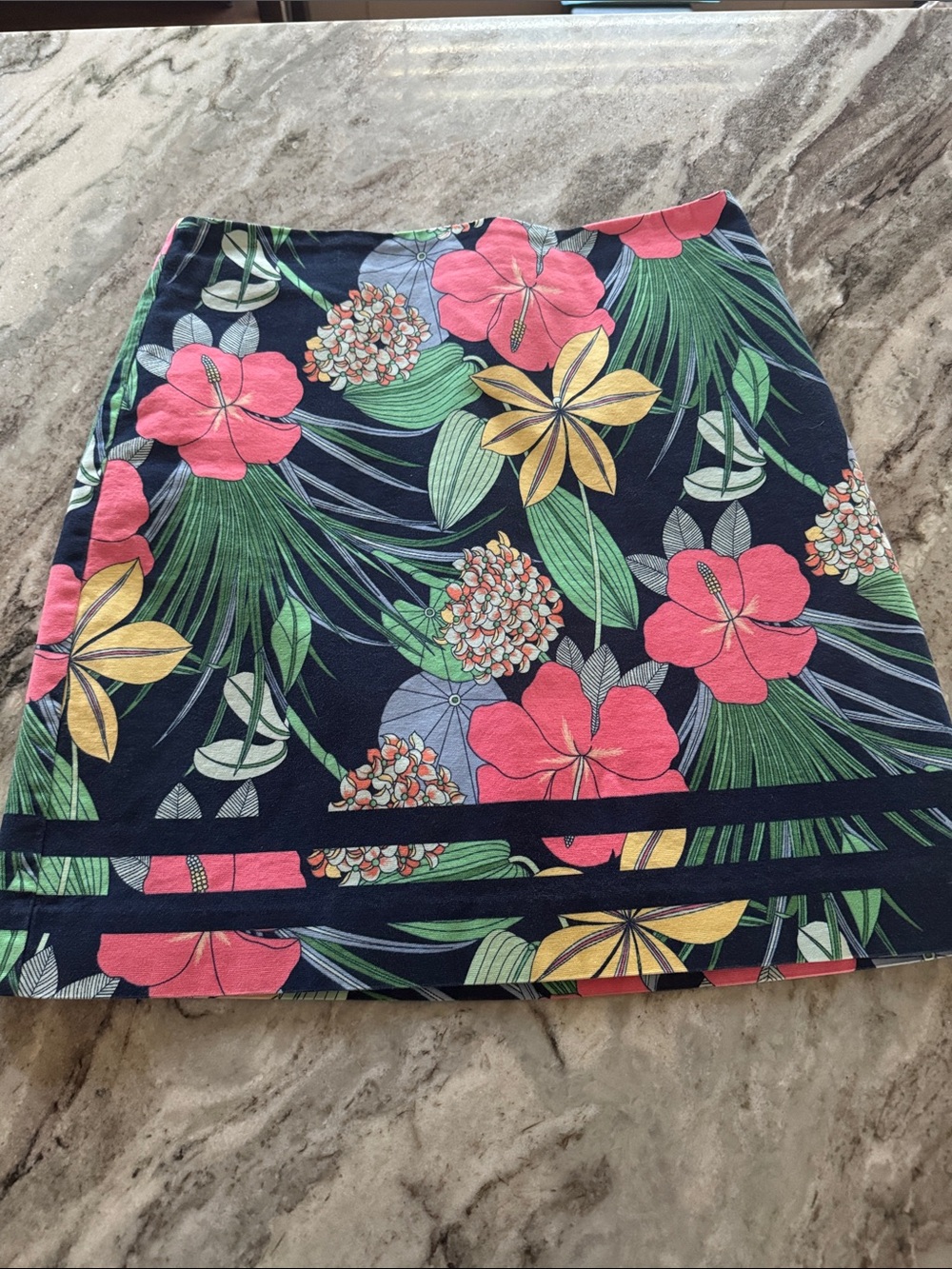 Talbots Navy Floral Mini Skirt with Pink & Yellow Flowers